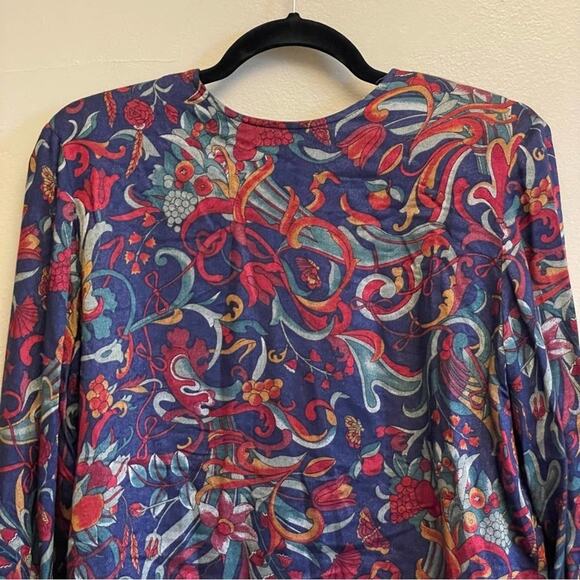 Vintage L whimsical long sleeve blouse Foxcroft bohemian floral green - Picture 2 of 8